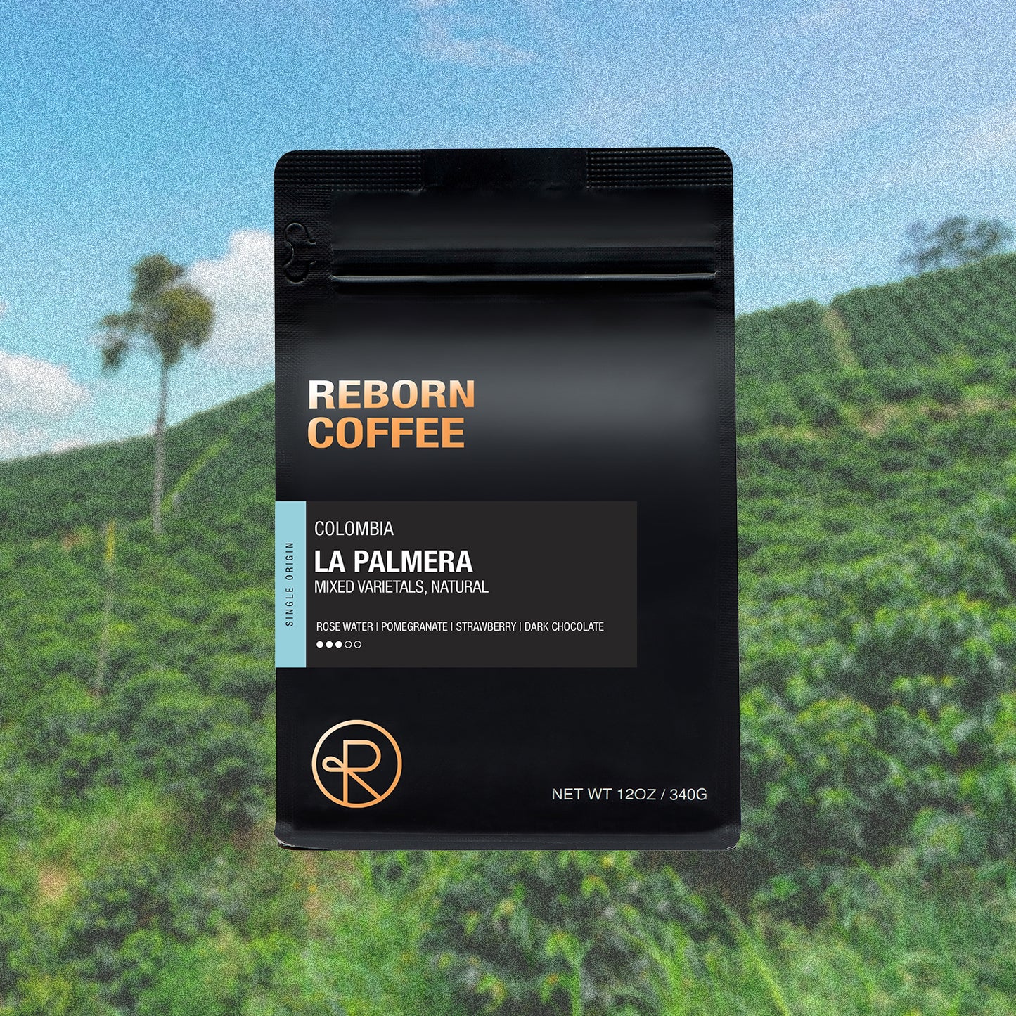 12oz bag of Colombia, La Palmera single origin Reborn Coffee whole beans