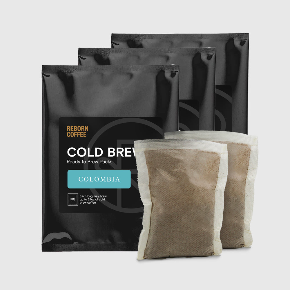 
                  
                    3 Colombia Cold Brew pack bags that have stickers with product information. There are 2 Colombia brew packs next to the bags. 3 of 9.
                  
                